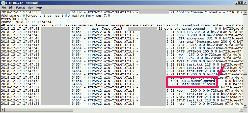 single port for IIS FTP logs